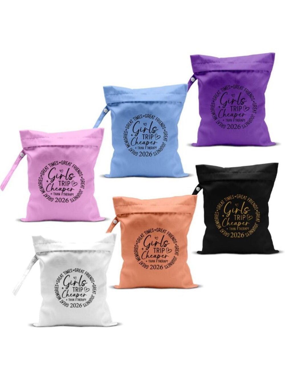 6Pcs Girls Trip Gifts Wet Dry Bags - Beach, Sunscreen & Toiletry Travel